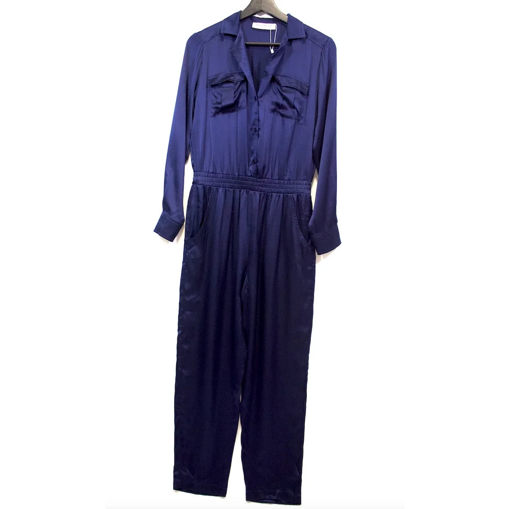 NEW Amanda Uprichard Felix Jumpsuit Revolve 100% Silk Size Small  Navy - Picture 6 of 11